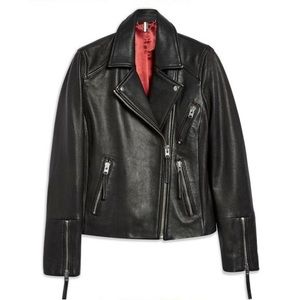 TopShop Black Leather Double Zip Moto Jacket (M/8)